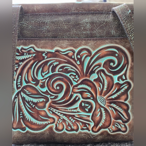 Patricia Nash Turquoise Leather Crossbody Bag - Picture 3 of 11